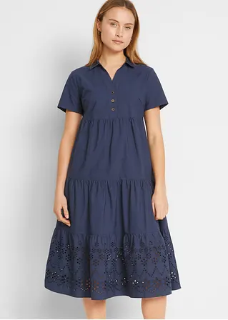 Bonprix Lockeres Tunika-Kleid Mit Lochstickerei - Blau - Damen