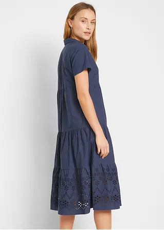 Bonprix Lockeres Tunika-Kleid Mit Lochstickerei - Blau - Damen