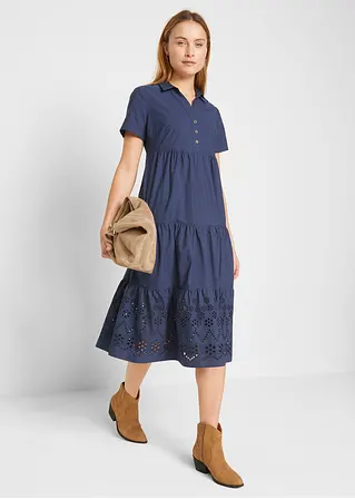 Bonprix Lockeres Tunika-Kleid Mit Lochstickerei - Blau - Damen