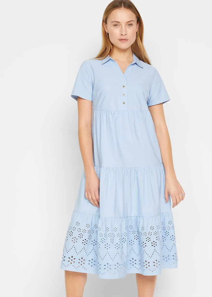 Bonprix Lockeres Tunika-Kleid Mit Lochstickerei - Blau - Damen