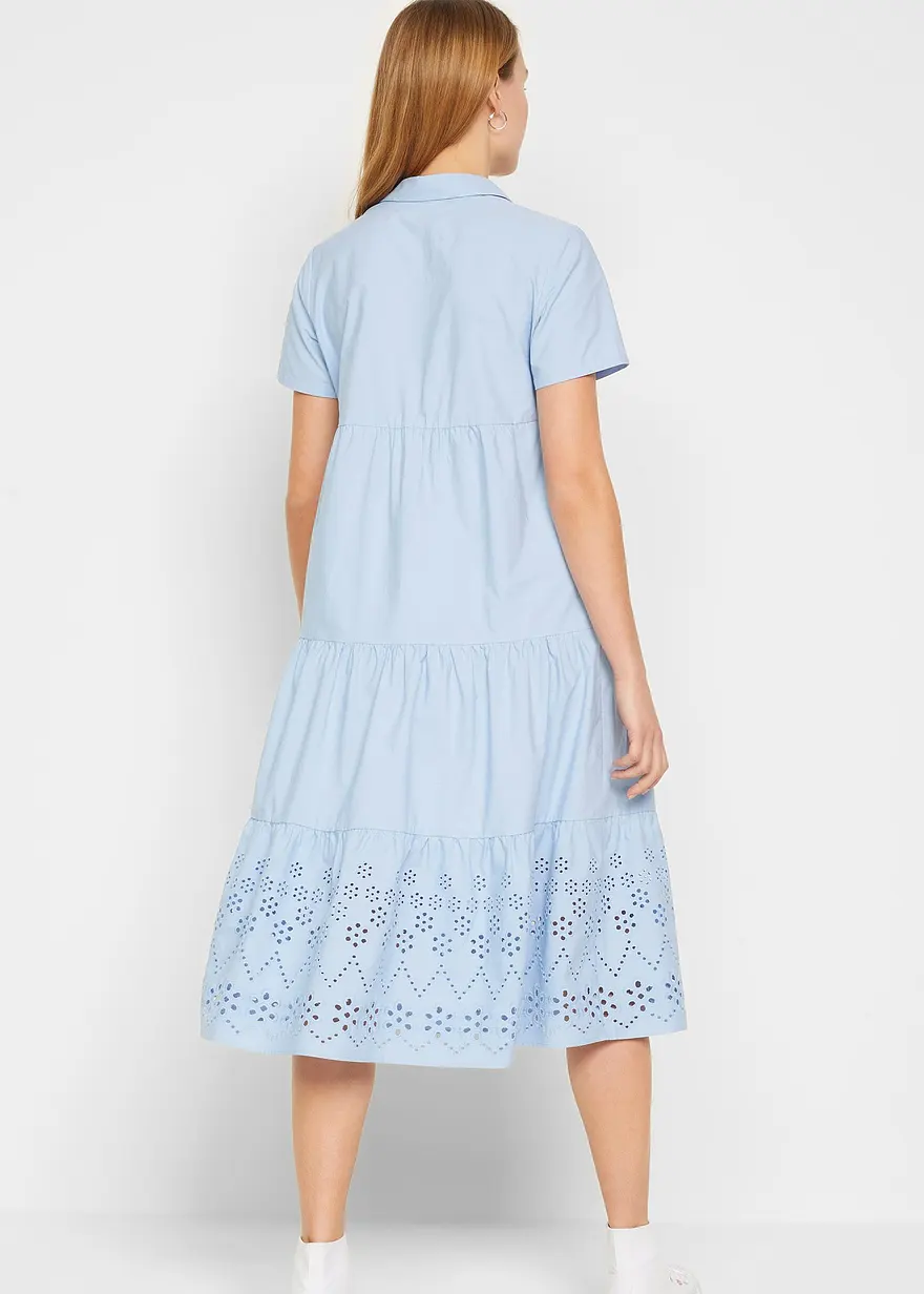 Bonprix Lockeres Tunika-Kleid Mit Lochstickerei - Blau - Damen