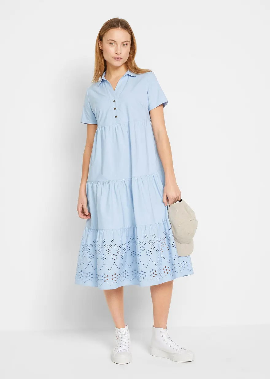 Bonprix Lockeres Tunika-Kleid Mit Lochstickerei - Blau - Damen