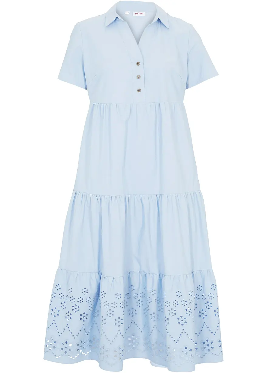 bonprix Lockeres Tunika-Kleid mit Lochstickerei - blau - Damen