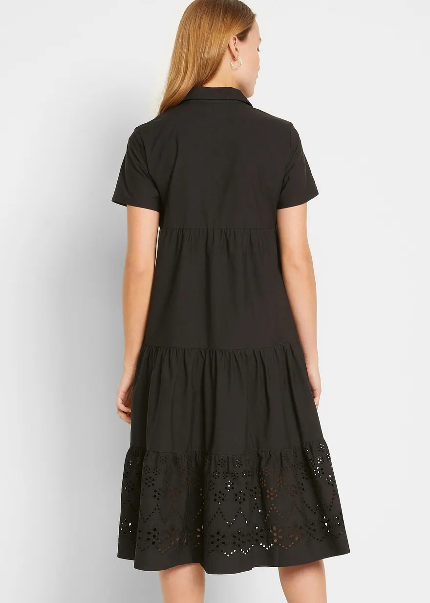 Bonprix Lockeres Tunika-Kleid Mit Lochstickerei - Schwarz