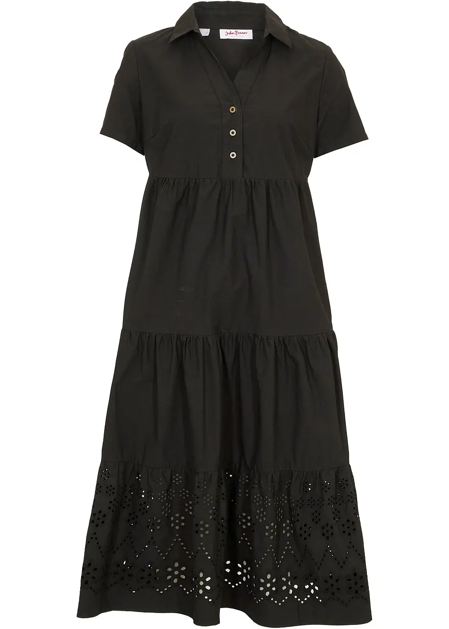 bonprix Lockeres Tunika-Kleid mit Lochstickerei - schwarz