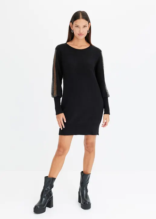 Bonprix Long-sleeve Strickkleid Mit Glitzer - Schwarz - Damen