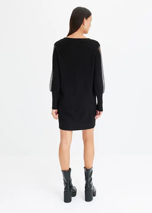 Bonprix Long-sleeve Strickkleid Mit Glitzer - Schwarz - Damen