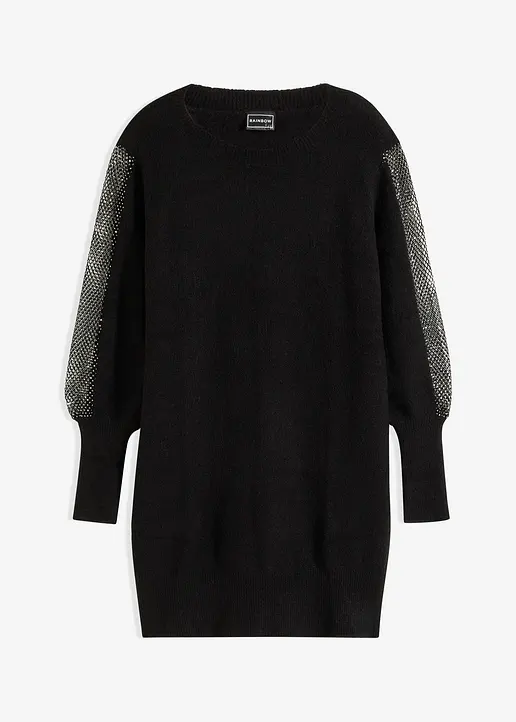 bonprix long-sleeve Strickkleid mit Glitzer - schwarz - Damen