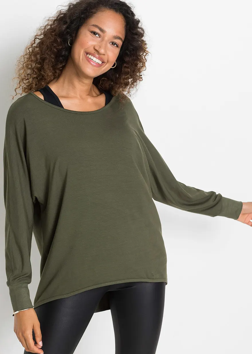 Bonprix Longshirt Mit Top Aus Viskose (2-tlg.Set) - Dunkeloliv/schwarz