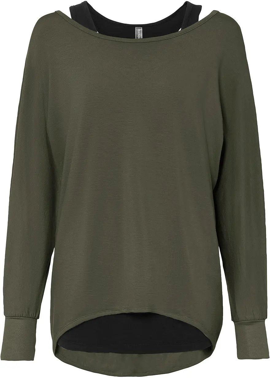bonprix Longshirt mit Top aus Viskose (2-tlg.Set) - dunkeloliv/schwarz