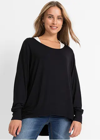 Bonprix Longshirt Mit Top Aus Viskose (2-tlg.Set) - Schwarz/wollweiß