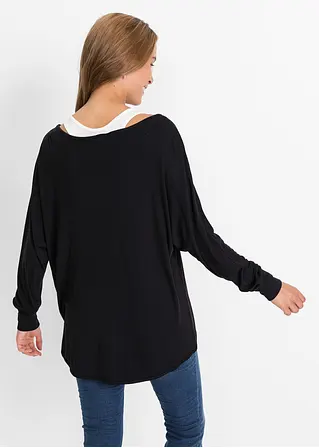Bonprix Longshirt Mit Top Aus Viskose (2-tlg.Set) - Schwarz/wollweiß