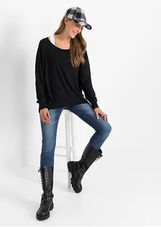 Bonprix Longshirt Mit Top Aus Viskose (2-tlg.Set) - Schwarz/wollweiß