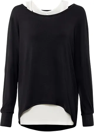 bonprix Longshirt mit Top aus Viskose (2-tlg.Set) - schwarz/wollweiß