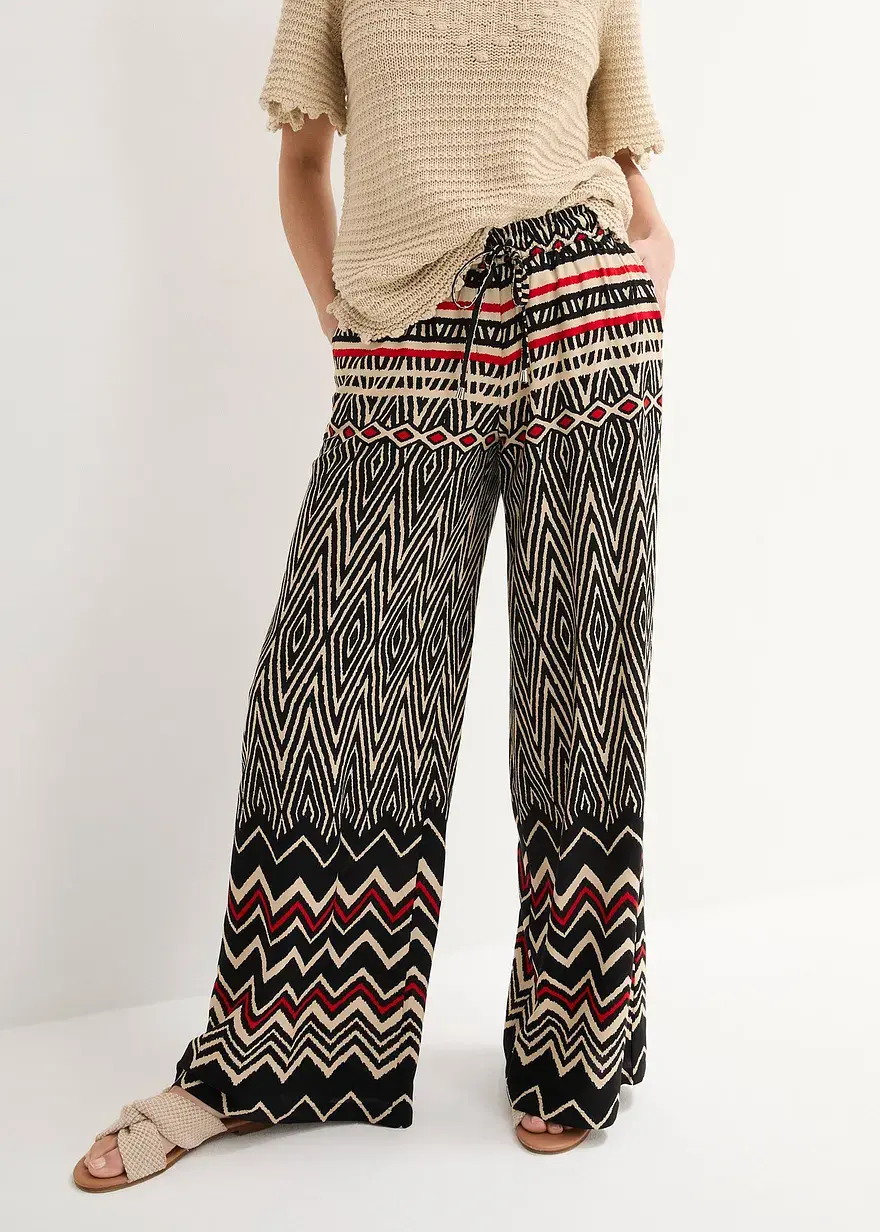 Bonprix Luftige Hose Mit Auffallendem Muster - Schwarz Petite