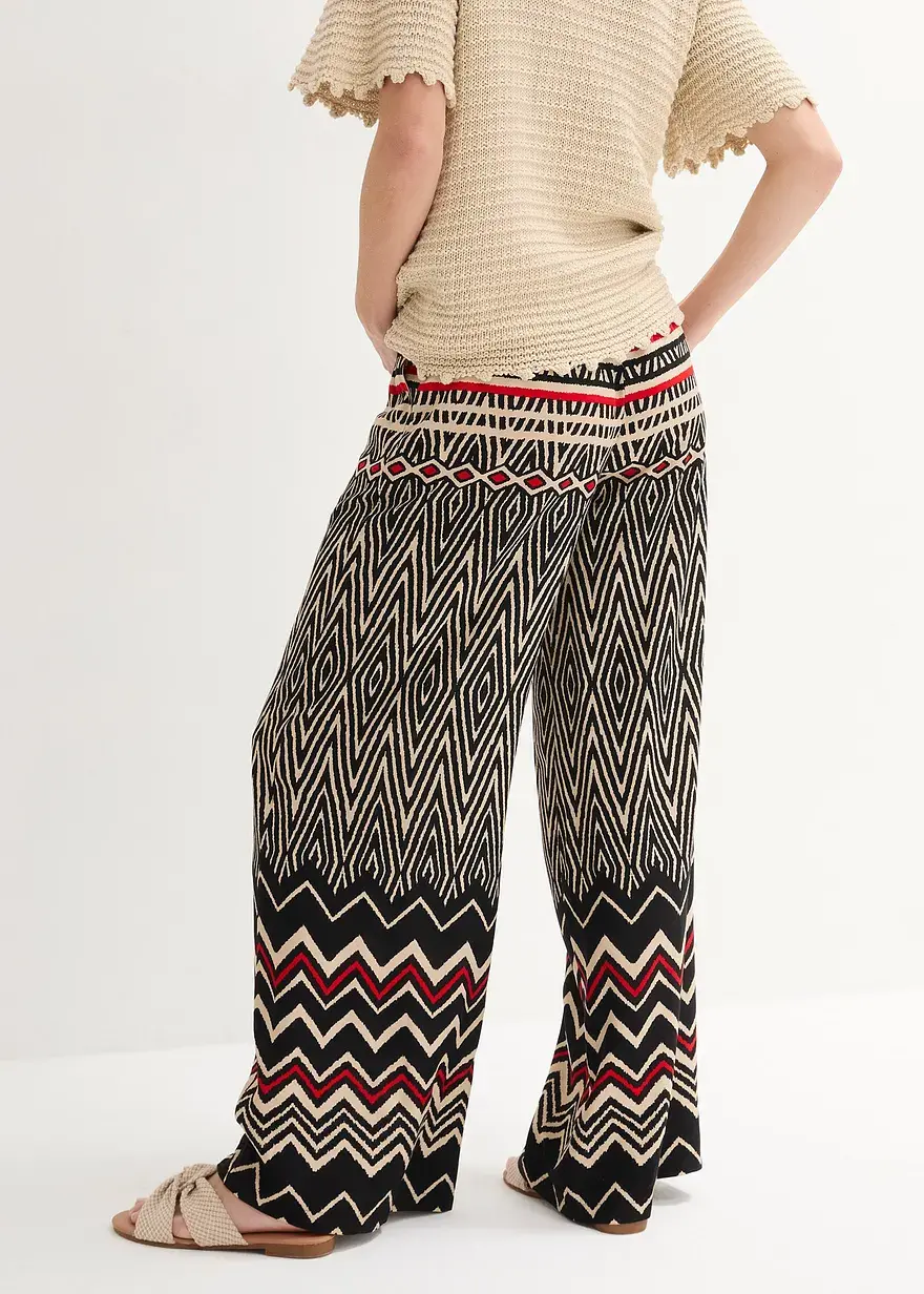 Bonprix Luftige Hose Mit Auffallendem Muster - Schwarz Petite