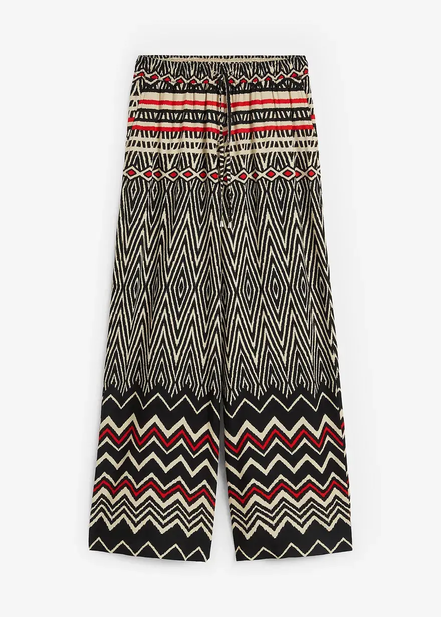 bonprix luftige Hose mit auffallendem Muster - schwarz petite