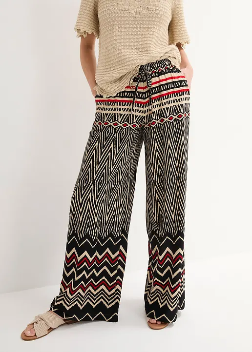 Bonprix Luftige Hose Mit Auffallendem Muster - Schwarz Regular