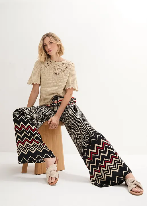 Bonprix Luftige Hose Mit Auffallendem Muster - Schwarz Regular
