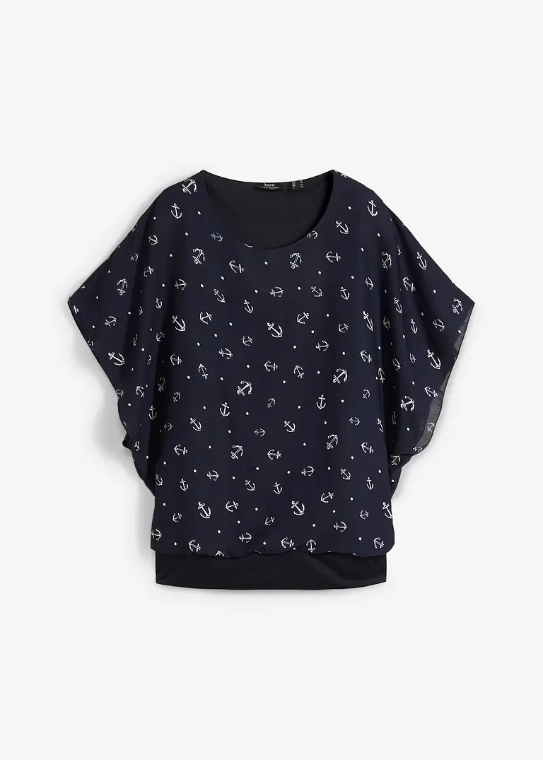 bonprix Luftige kurzärmlige Georgette-Bluse mit breitem Bund am Saumen