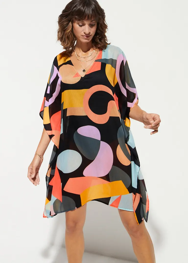 Bonprix Luftige Strand Tunika Mit Attraktivem Druck - Schwarz