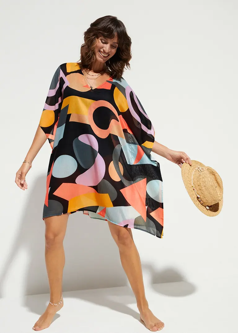 Bonprix Luftige Strand Tunika Mit Attraktivem Druck - Schwarz