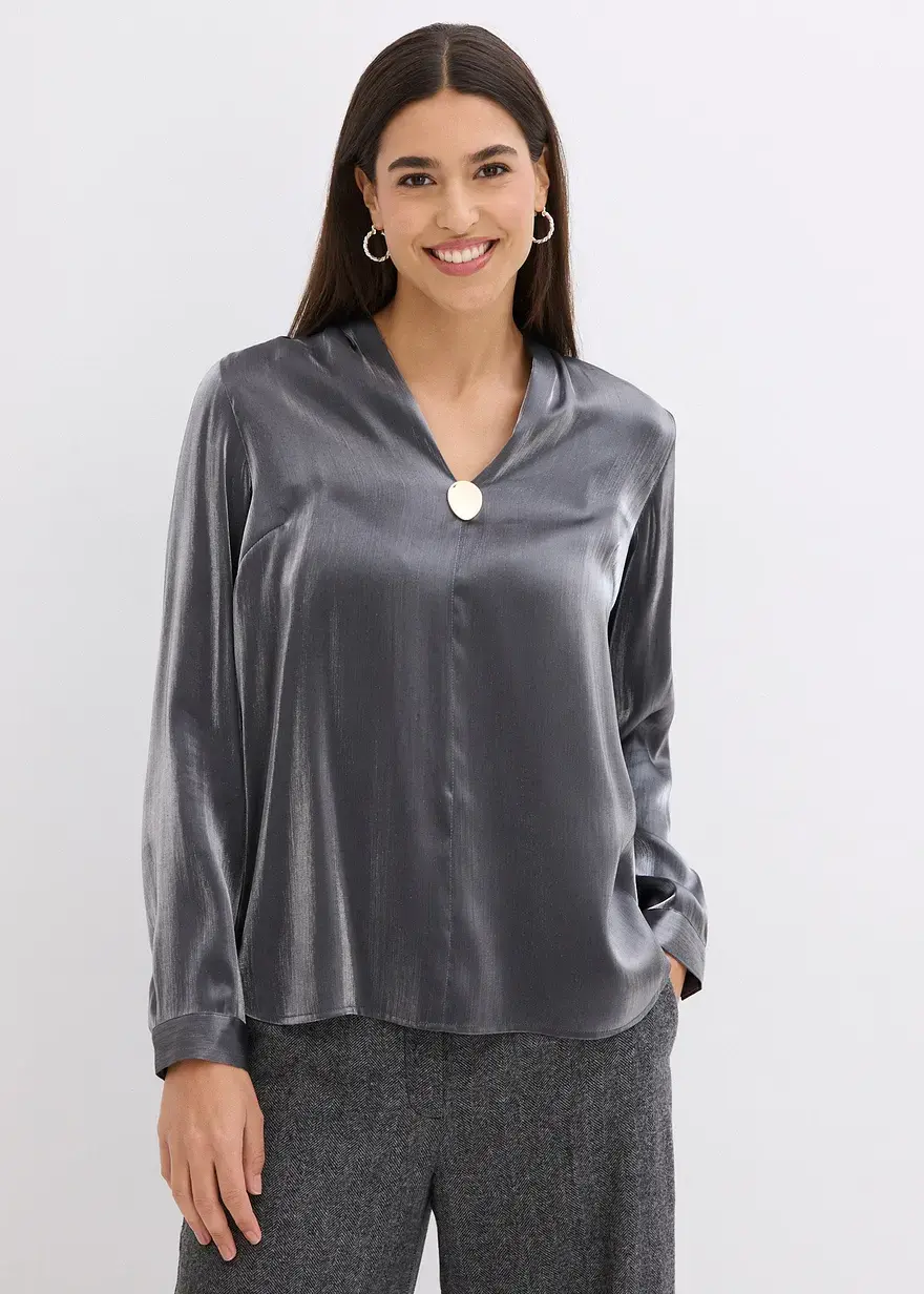 Bonprix Luftige Tunika Mit Broschendetail - Schwarz - Damen