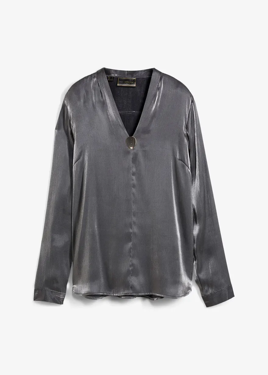 bonprix luftige Tunika mit Broschendetail - schwarz - Damen
