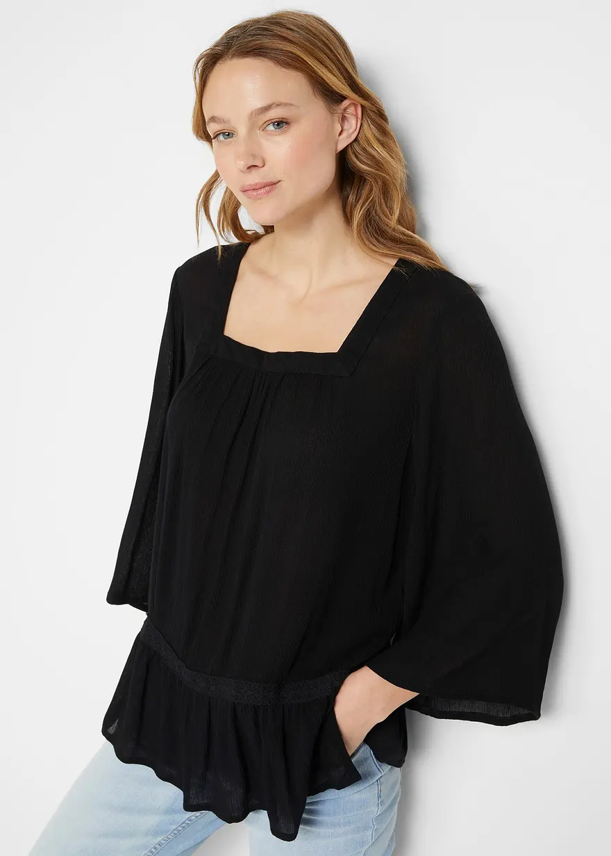 Bonprix Luftige Tunika Mit Weitem Arm - Schwarz - Damen