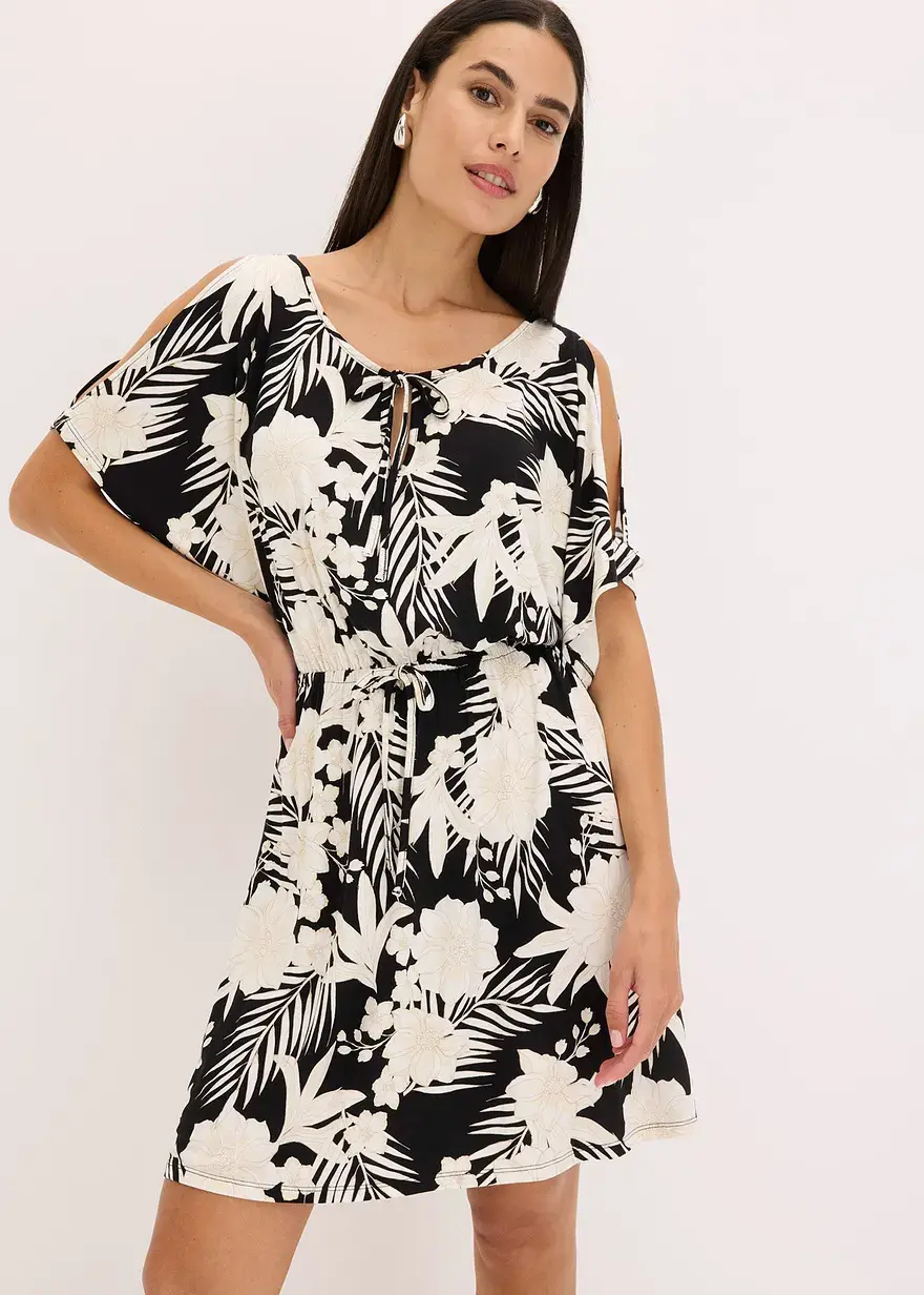 Bonprix Luftiges Kleid Mit Schlitzen An Den Ärmeln - Schwarz