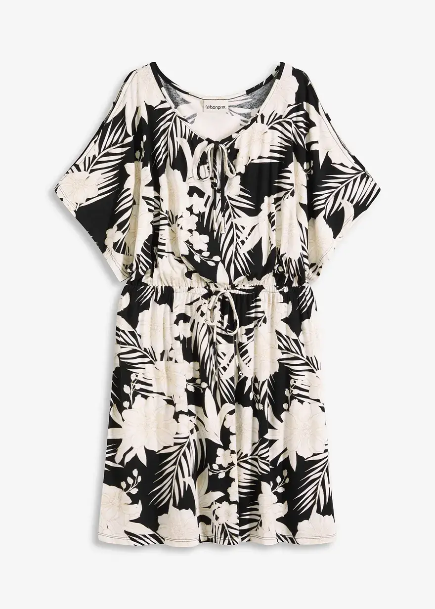bonprix Luftiges Kleid mit Schlitzen an den Ärmeln - schwarz
