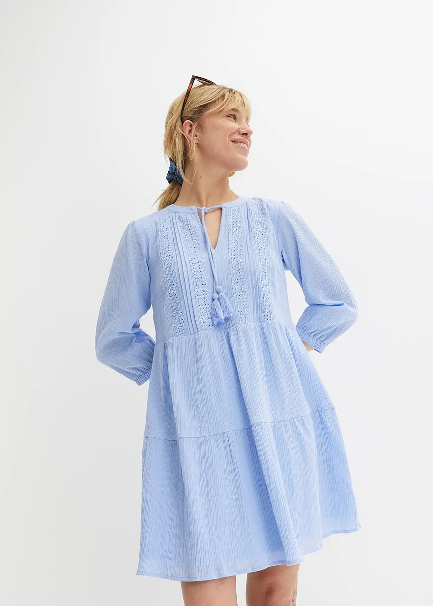 Bonprix Luftiges Sommerkleid Mit Schnürung Am Ausschnitt - Blau
