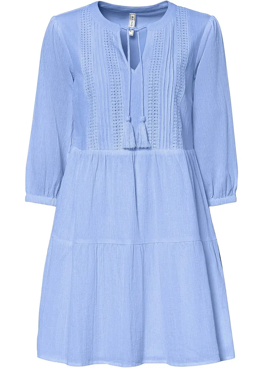 bonprix Luftiges Sommerkleid mit Schnürung am Ausschnitt - blau