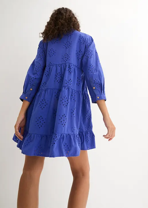 Bonprix Luftiges Tunika-Kleid Mit Lochstickerei - Blau Regular