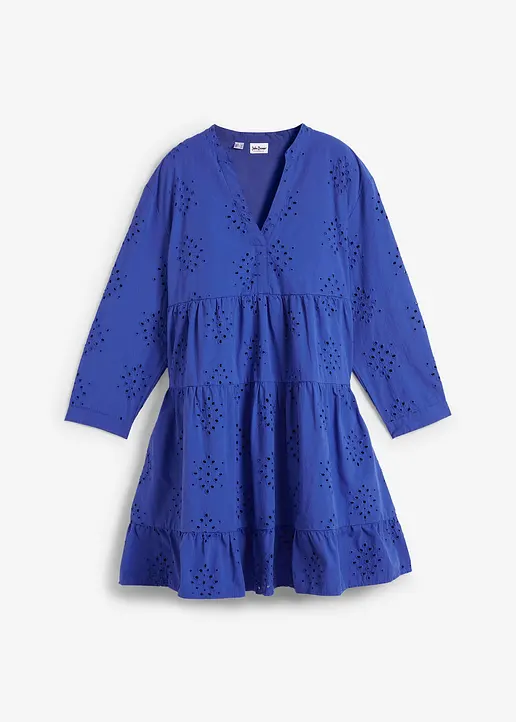 bonprix Luftiges Tunika-Kleid mit Lochstickerei - blau regular