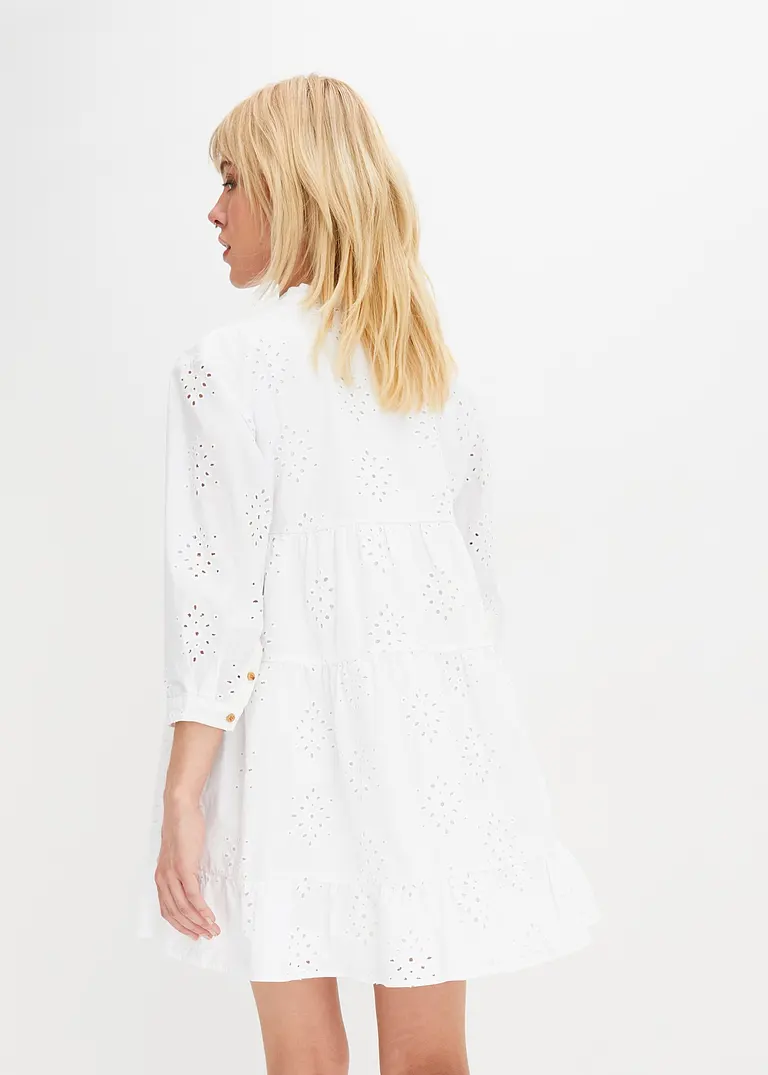 Bonprix Luftiges Tunika-Kleid Mit Lochstickerei - Weiß Regular