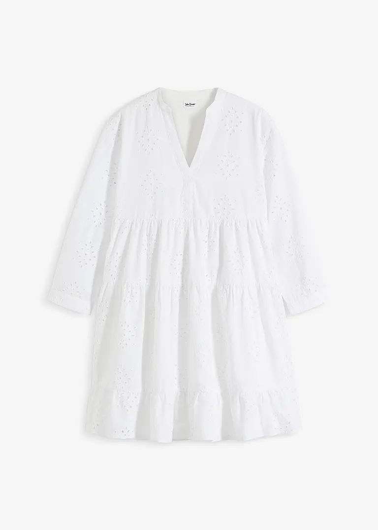 bonprix Luftiges Tunika-Kleid mit Lochstickerei - weiß regular