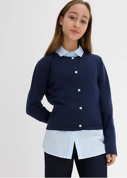 Bonprix Mädchen Feinstrickjacke Vielseitig Kombinierbar - Blau