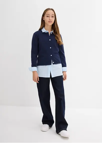 Bonprix Mädchen Feinstrickjacke Vielseitig Kombinierbar - Blau