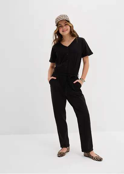 Bonprix Mädchen Jumpsuit Mit Dekorativen Knöpfen - Schwarz