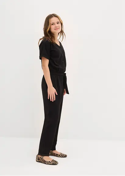 Bonprix Mädchen Jumpsuit Mit Dekorativen Knöpfen - Schwarz