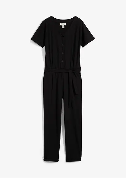 bonprix Mädchen Jumpsuit mit dekorativen Knöpfen - schwarz