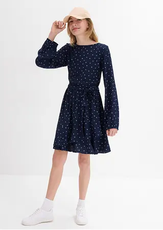 Bonprix Mädchen Kleid Mit Gürtel Aus Softer VIskose - Blau