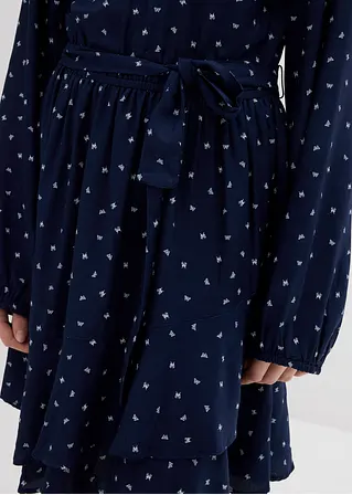 Bonprix Mädchen Kleid Mit Gürtel Aus Softer VIskose - Blau