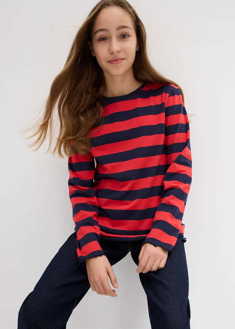 Bonprix Mädchen Langarmshirt In Slim Fit Aus Bio-Baumwolle - Rot