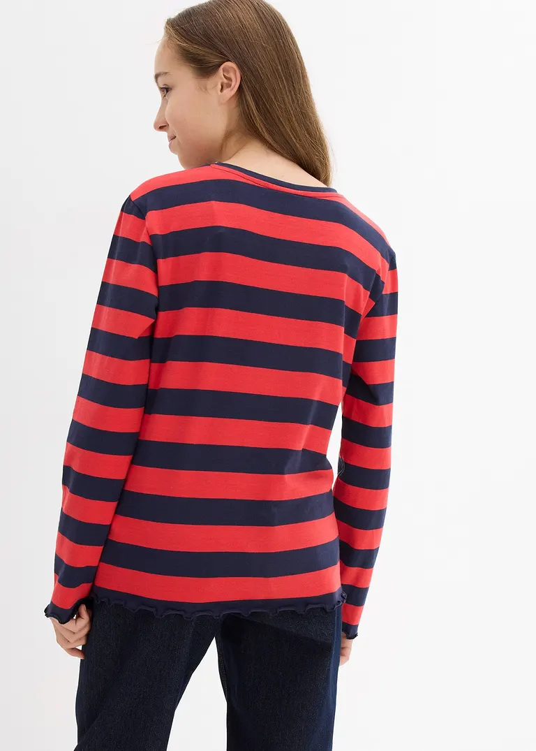 Bonprix Mädchen Langarmshirt In Slim Fit Aus Bio-Baumwolle - Rot