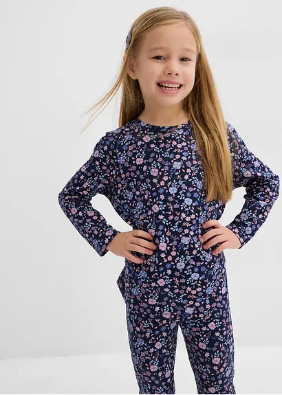 Bonprix Mädchen Langarmshirt Mit Blumen-Druck - Blau - Kinder