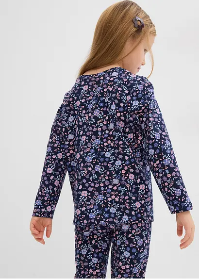 Bonprix Mädchen Langarmshirt Mit Blumen-Druck - Blau - Kinder
