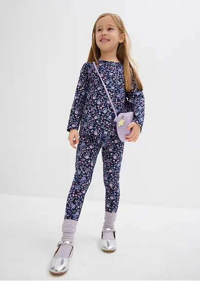 Bonprix Mädchen Langarmshirt Mit Blumen-Druck - Blau - Kinder