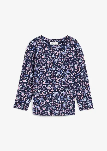 bonprix Mädchen Langarmshirt mit Blumen-Druck - blau - Kinder